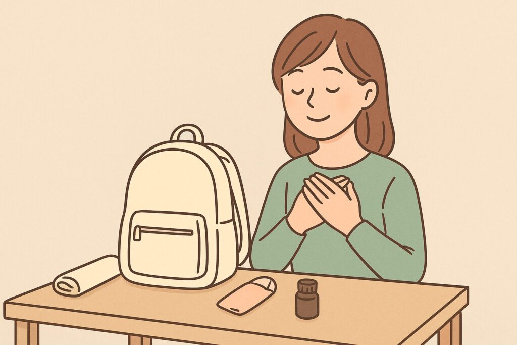 災害への備えを終えて安心している女性のイラスト