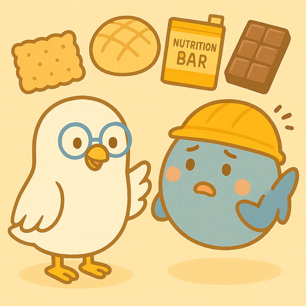 非常食の備えについて話し合うPOPPOとまんボ