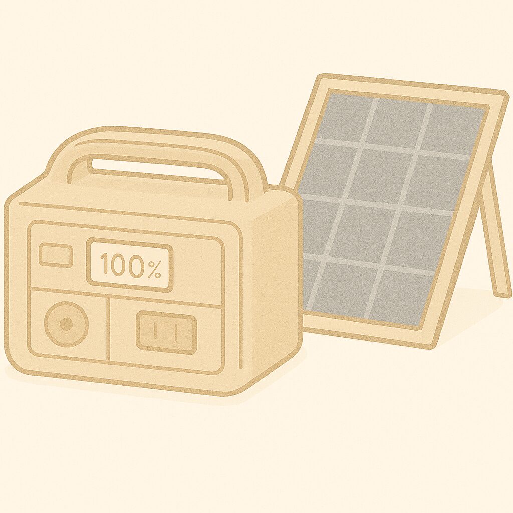 ポータブル電源とソーラーパネルのイラスト