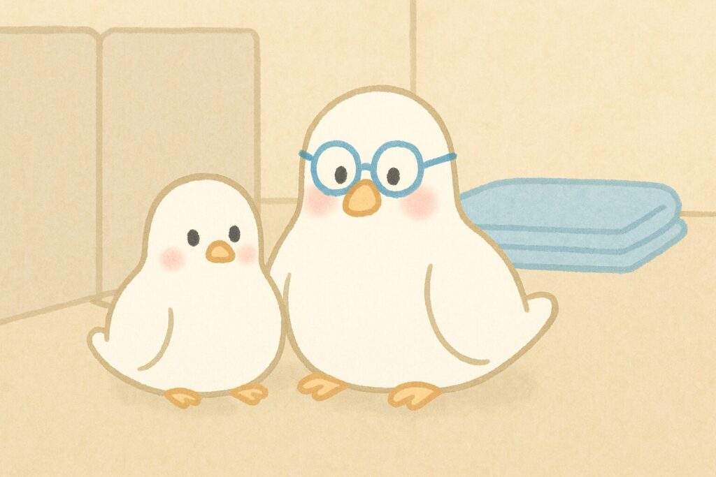 POPPO親子が一緒に避難所へいる様子