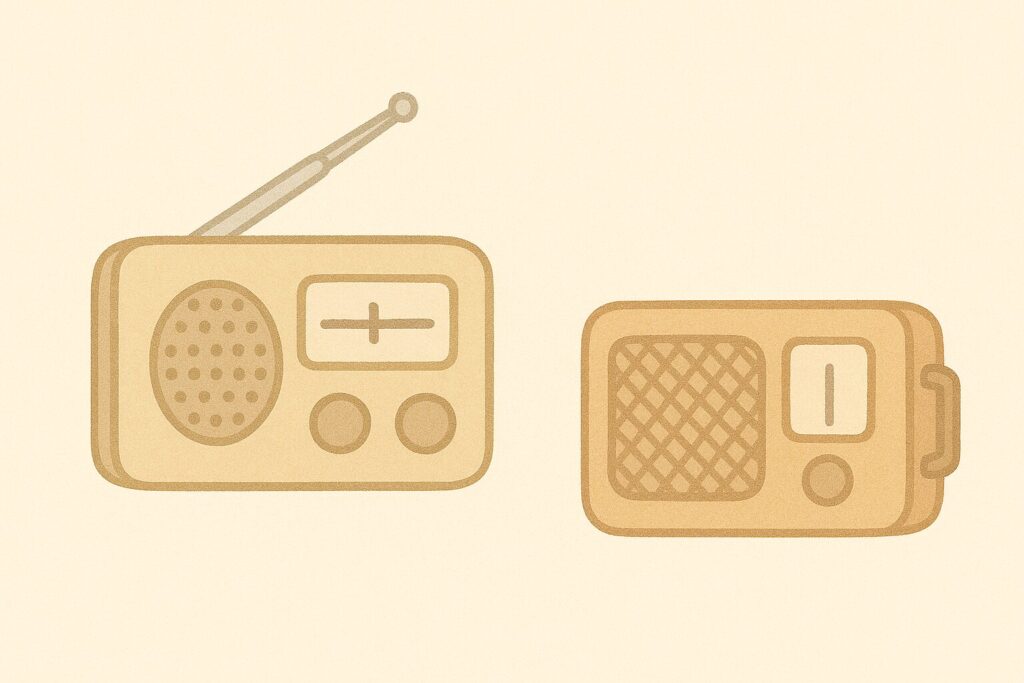 手のひらサイズの防災ラジオ2種類のイラスト