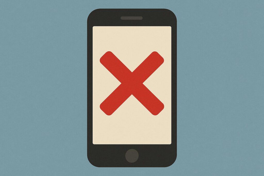 スマホ画面に赤いバツ印が表示されたイラスト