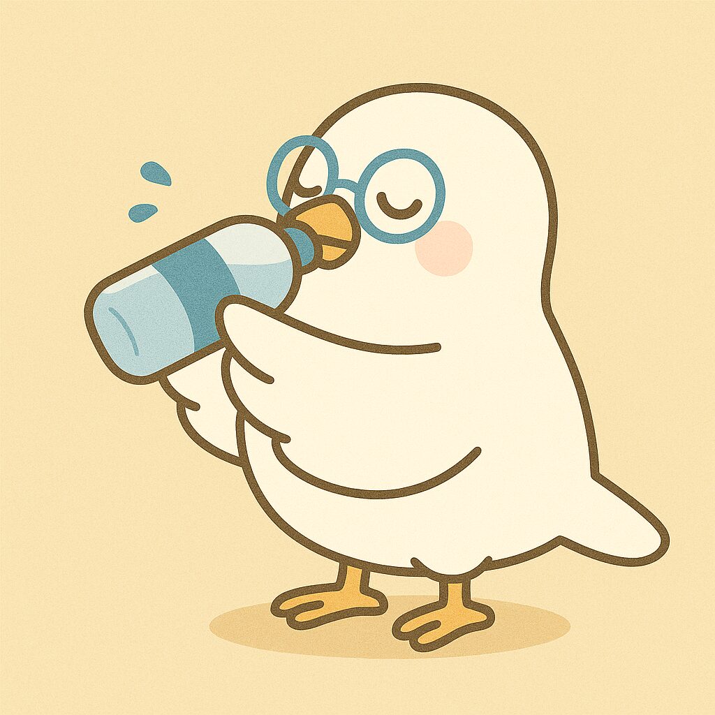 備蓄水を飲んでいるPOPPOの様子