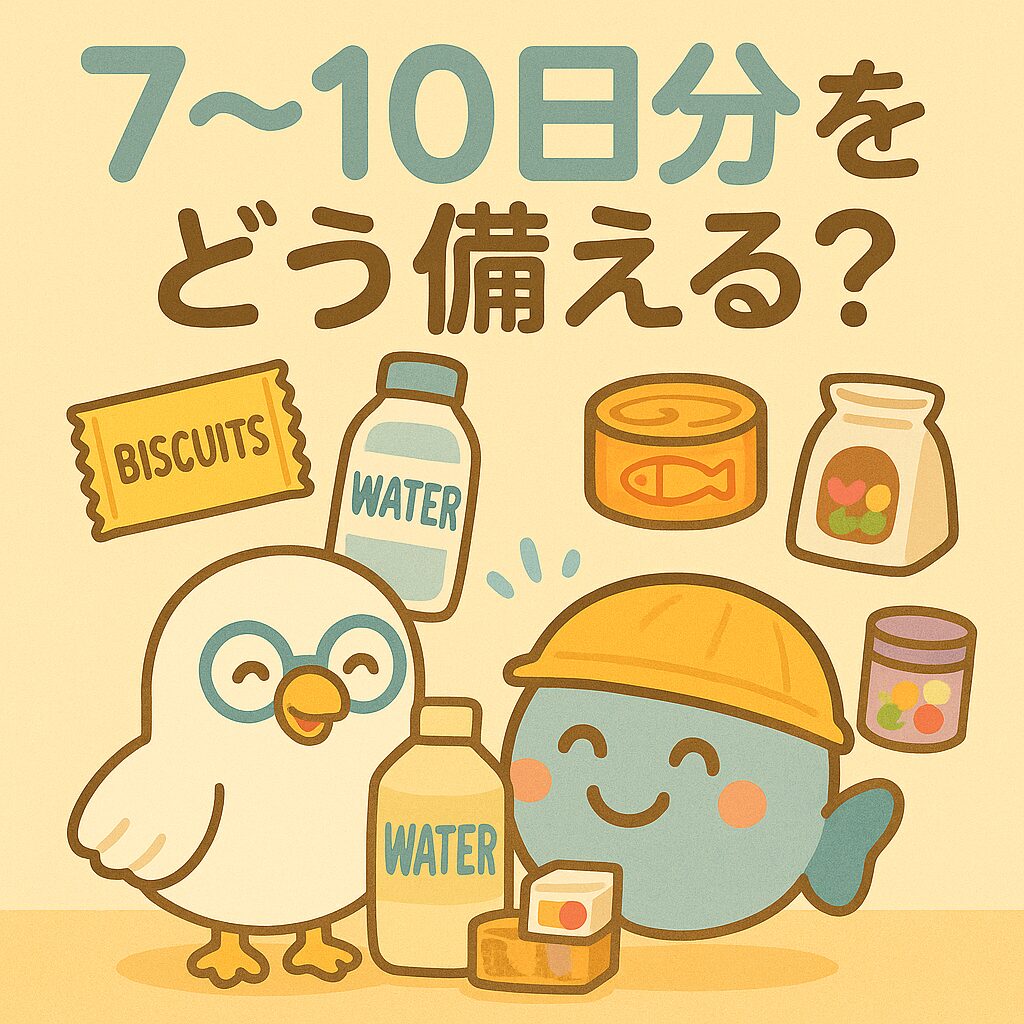 7〜10日分の非常食を準備するPOPPOとまんボ
