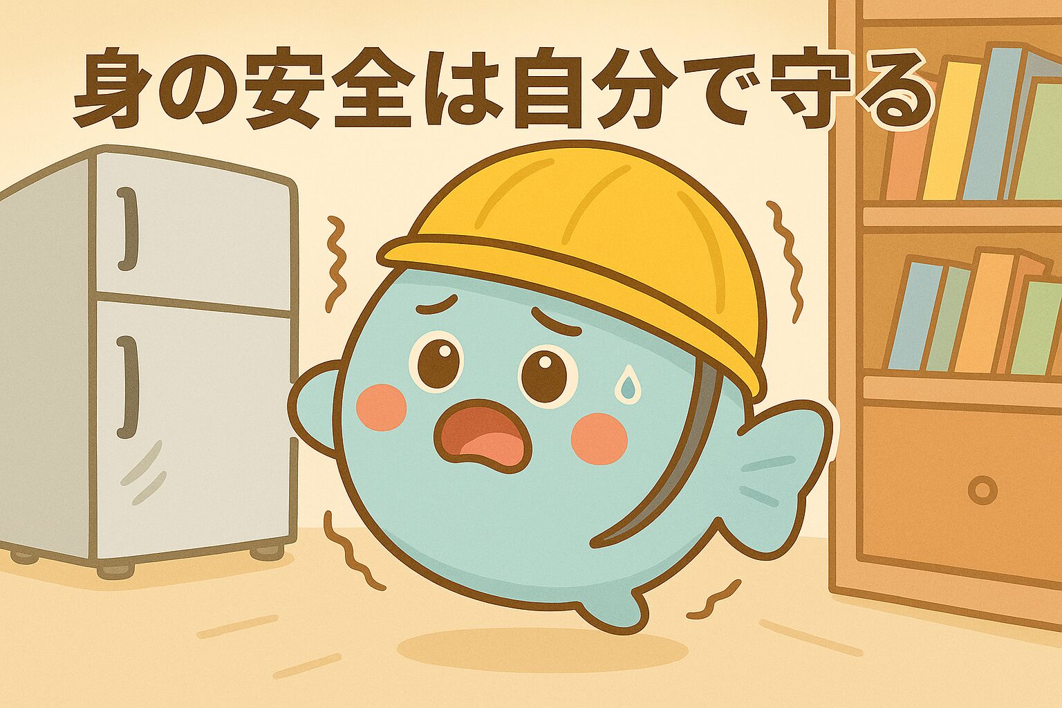 家具の固定ブログ　まんボが地震で家具などが揺れて困っている様子