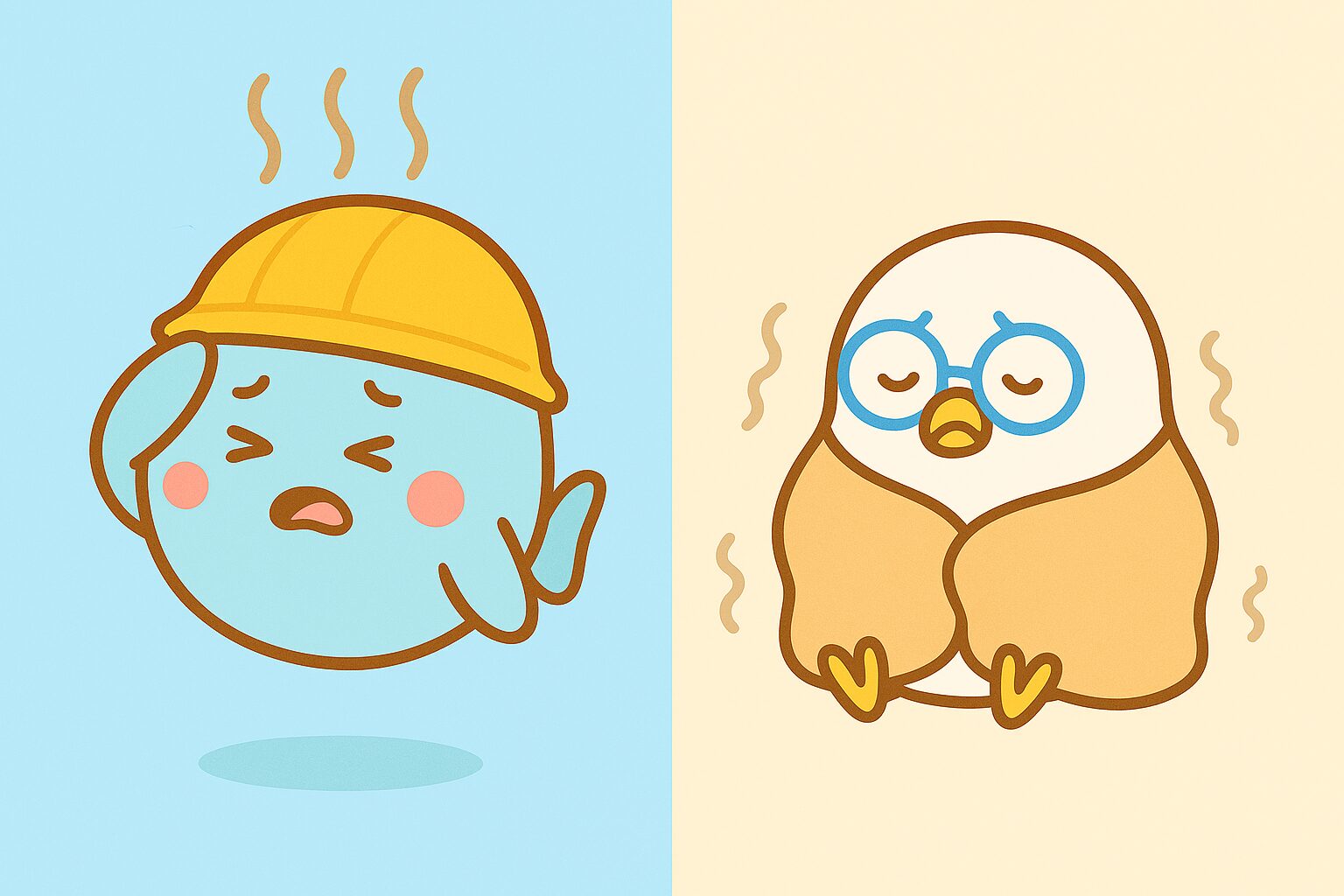 暑がるまんボと寒がるPOPPOのイラスト
